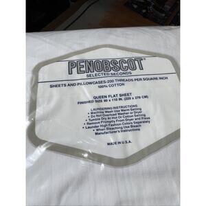 Vintage Penobscot Selected Seconds White Queen Flat Sheet 200TPI Made In USA New
